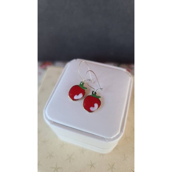 Enamel Apple Dangling Earrings - Picture 4 of 10